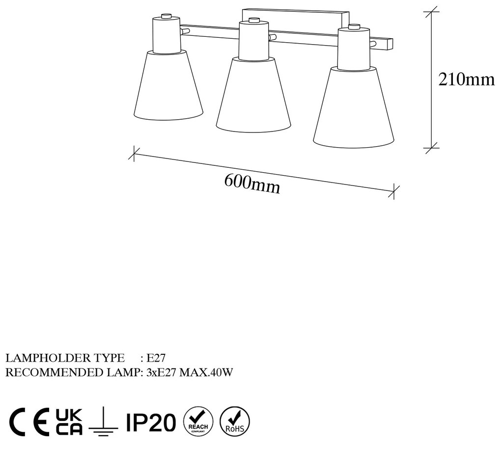 Aplique de Parede Funnel – Dourado – 60 x 21 x 21 cm