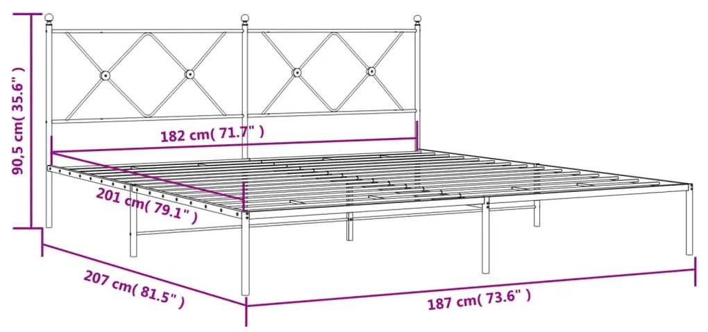 Estrutura de cama com cabeceira 180x200 cm metal branco