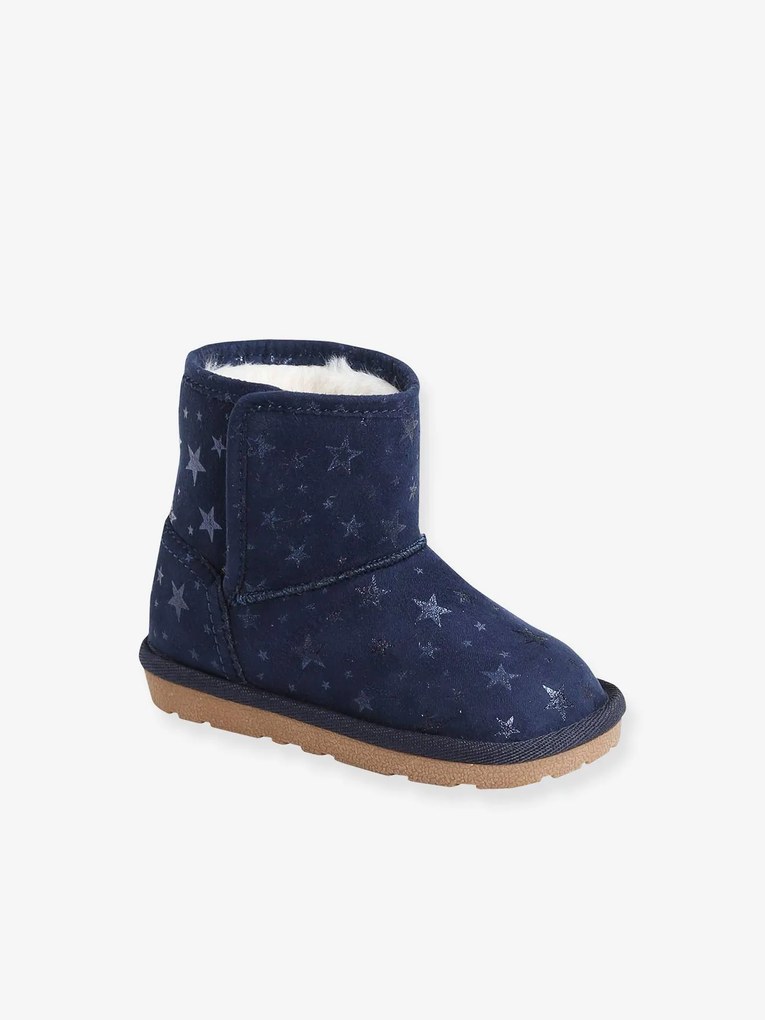 Botas com forro em pelo, para bebé menina azul escuro estampado