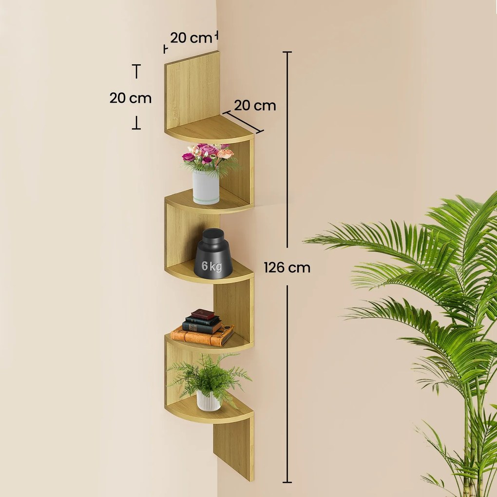 Estante de canto suspensa com 5 prateleiras 20 x 20 x 126 cm cor natural