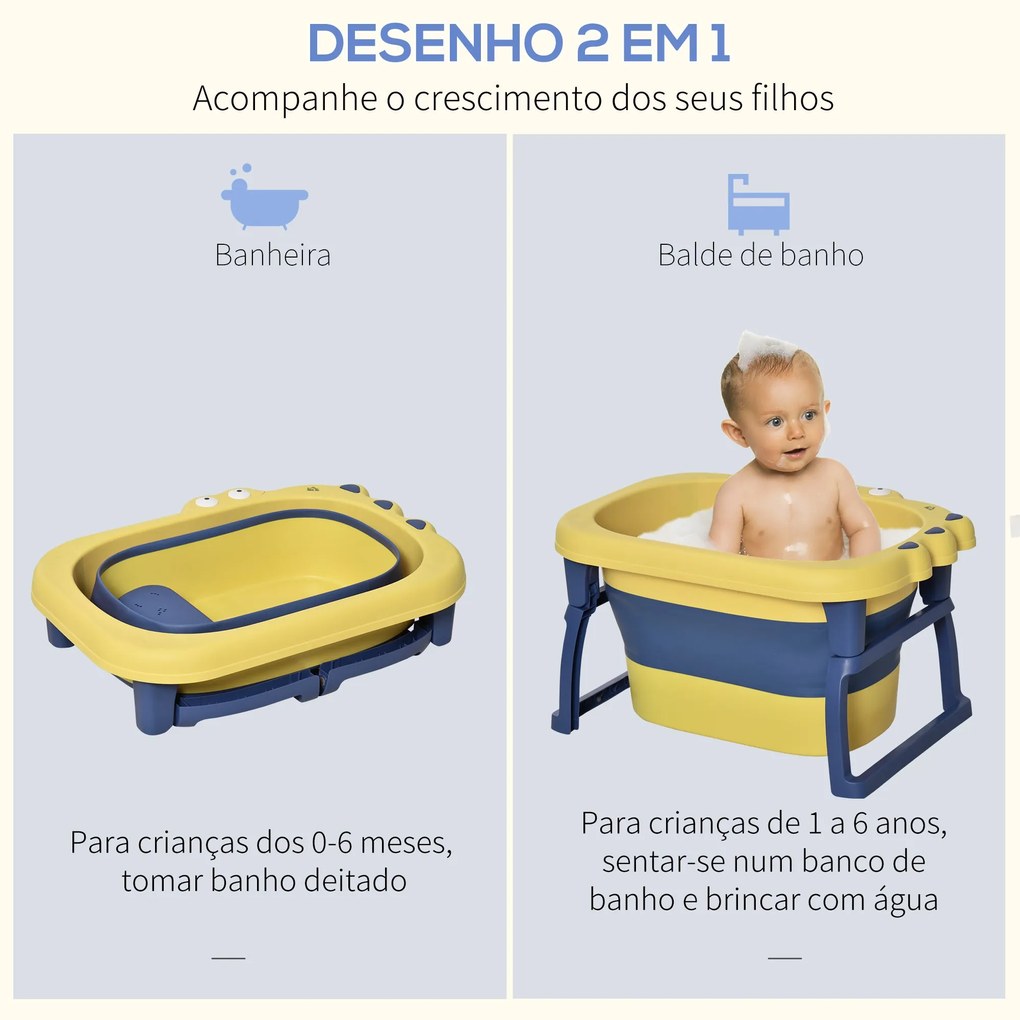 Banheira Dobrável para Bebé de 0-6 Anos Capacidade 105L Banheira Portá
