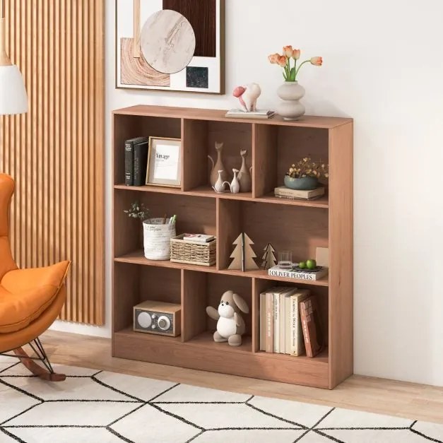 Estante de 8 cubos com 3 níveis de organização de arrumação Estante anti-queda para sala de estar, quarto, escritório Natural