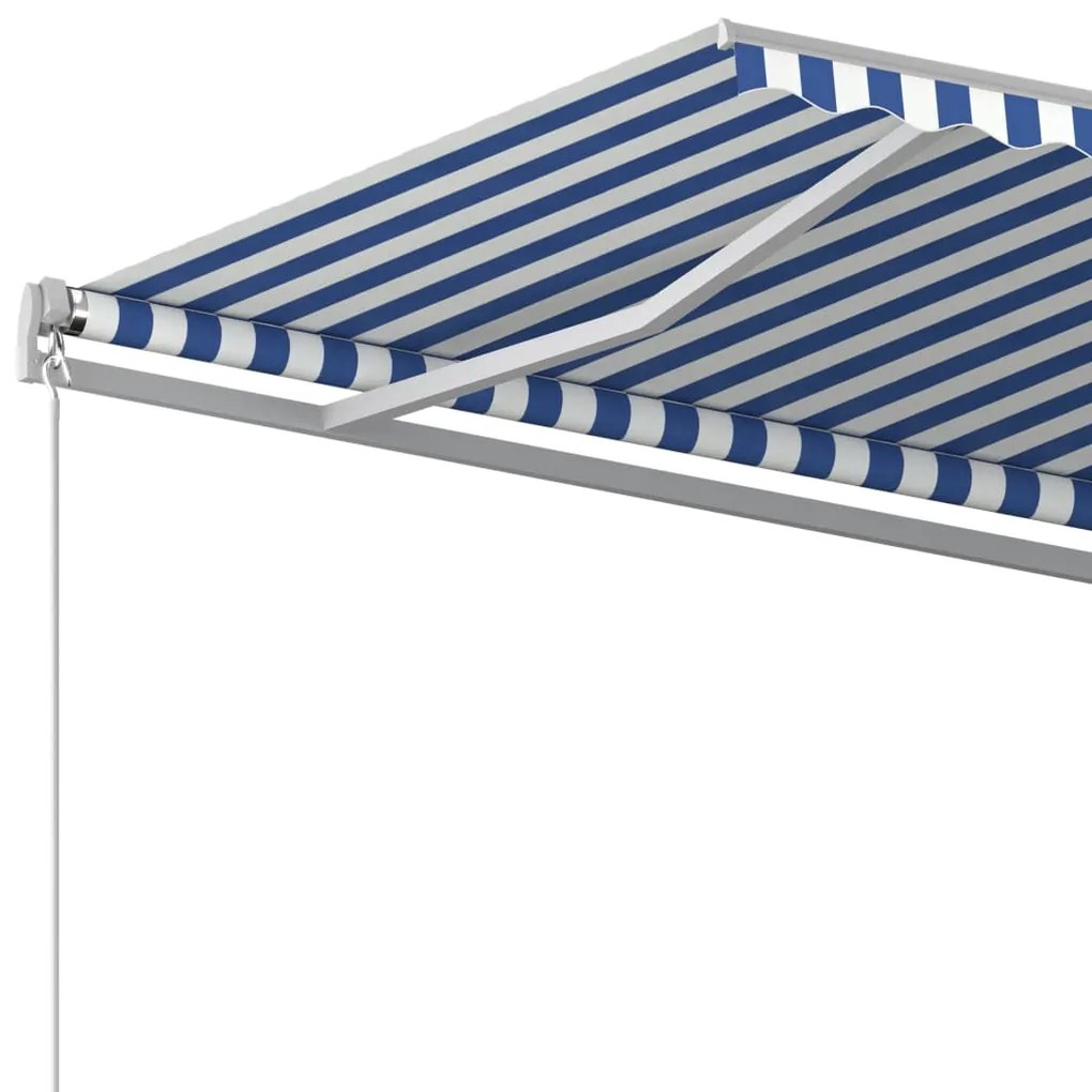 Toldo retrátil automático com postes 5x3 m azul e branco