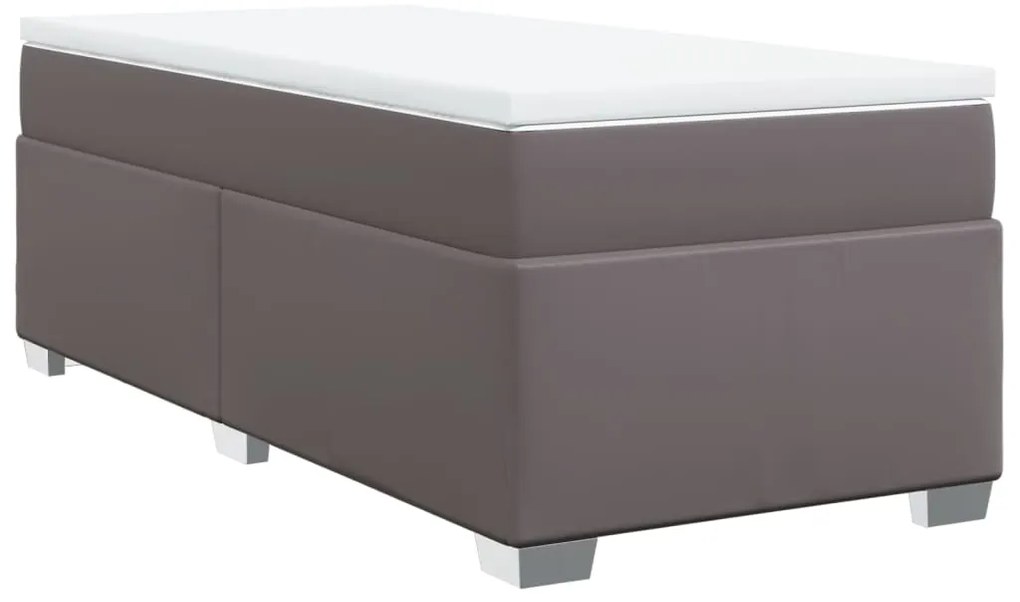 Cama com molas/colchão 90x200 cm couro artificial cinzento