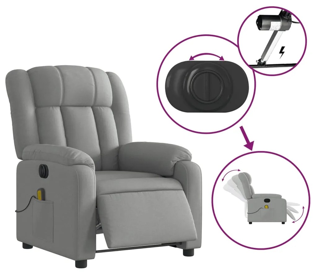 Poltrona de massagens reclinável elétrica tecido cinzento-claro
