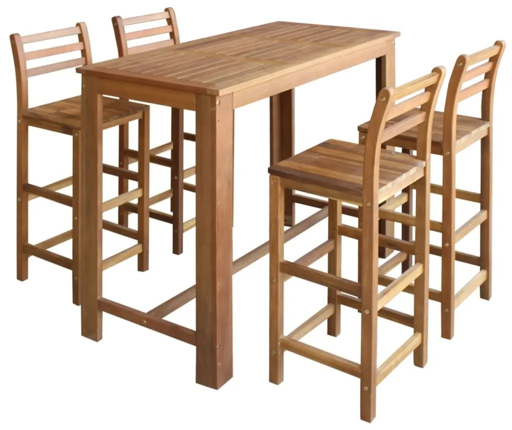 vidaXL Conjunto mesa e cadeiras de bar 5 pcs madeira de acácia maciça