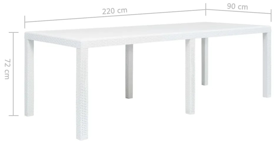 Mesa de jardim 220x90x72 cm plástico branco com aspeto de vime