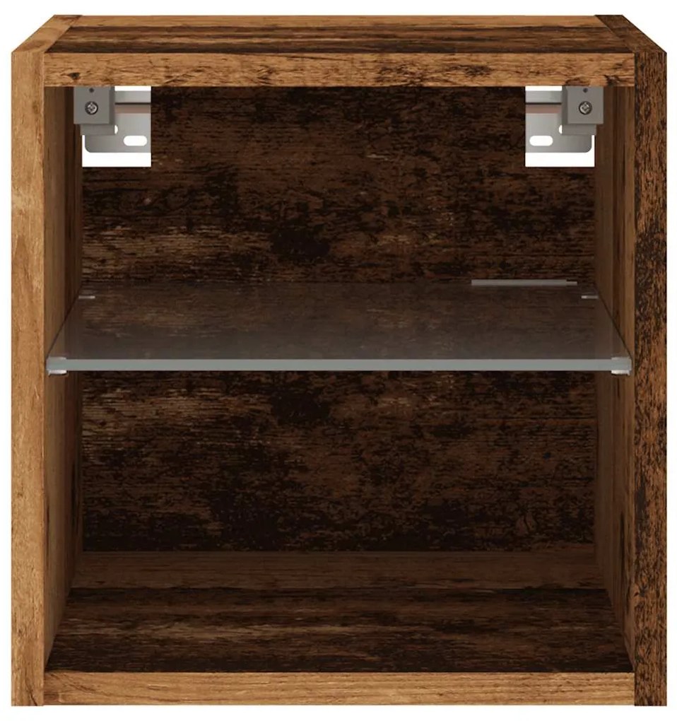 Móveis parede p/ TV luzes LED 2 pcs 30x28,5x30 cm madeira velha