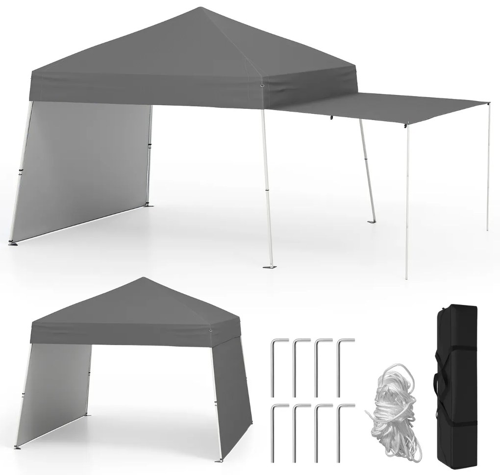 Tenda Pop-up de 430 x 280 cm com 2 paredes laterais convertíveis em toldo festas, eventos, feiras, jardim cinza