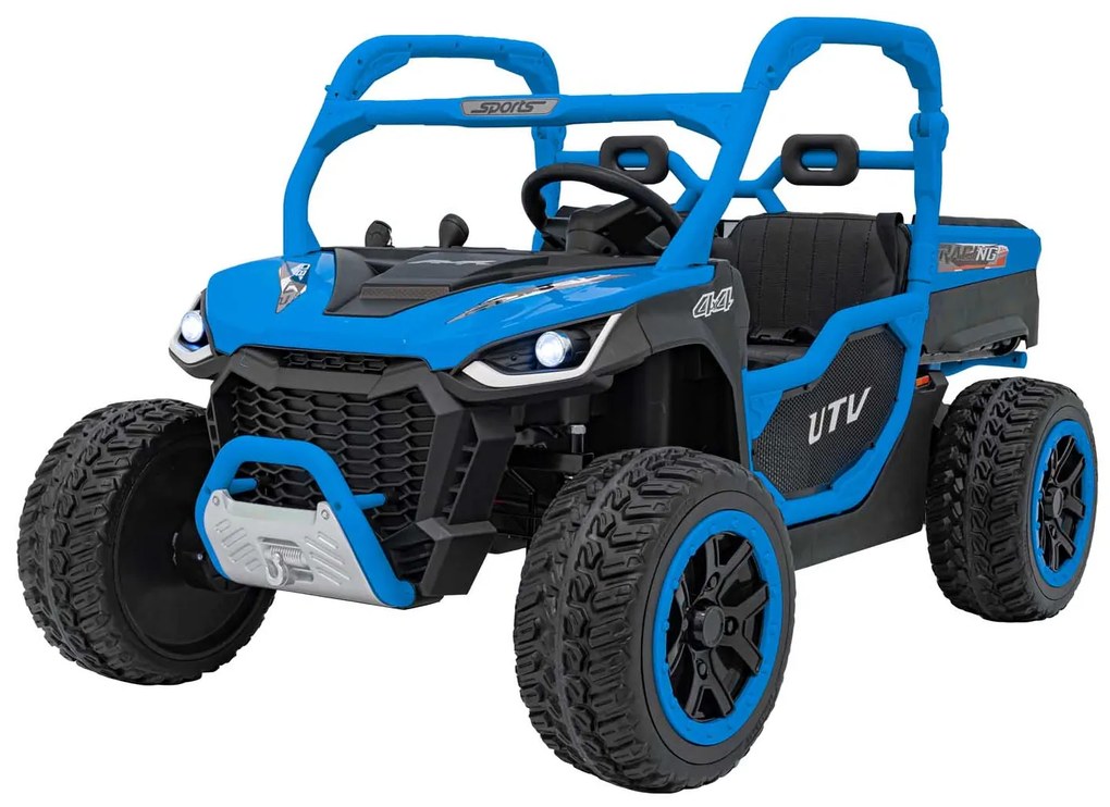 Carro elétrico para Crianças 3 a 7 anos,  2 Lugares Farmer Truck UTV Racing 24V 4x4 Rodas Espuma EVA, assento couro ecológico Azul