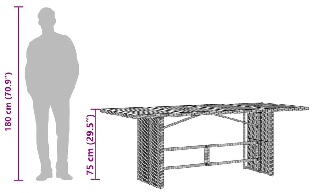 Mesa de jardim com tampo de vidro 190x80x75 cm vime PE bege