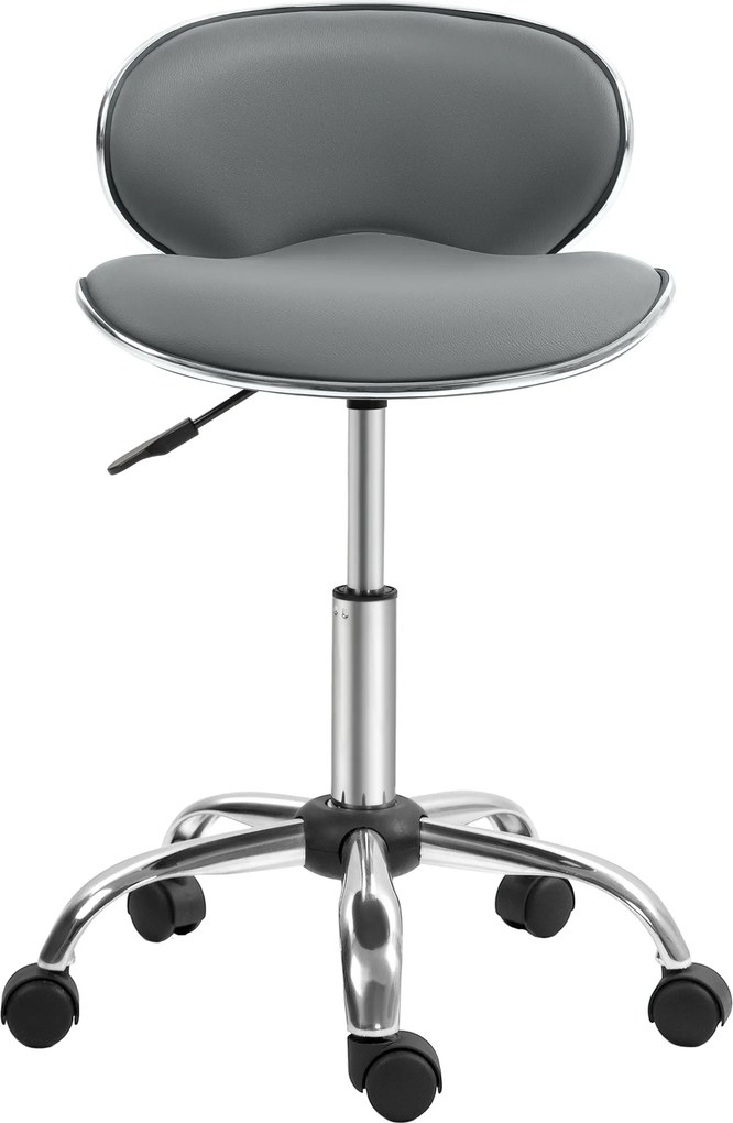 TBanco com rodas, banco de trabalho com altura ajustável entre 44 e 56 cm e encosto, giratório a 360°, cinzento