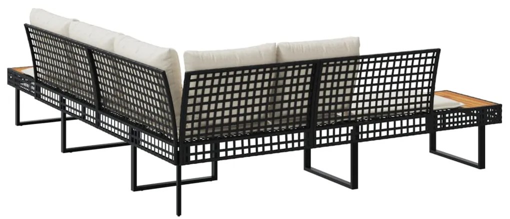 Sofá de jardim em forma de L c/ almofadões vime PE/acácia preto