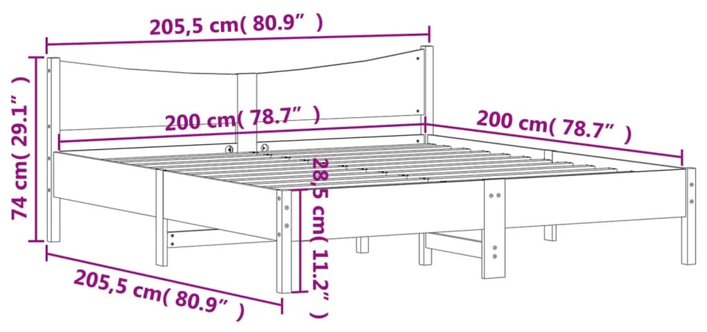 Estrutura de cama com cabeceira 200x200 cm pinho maciço