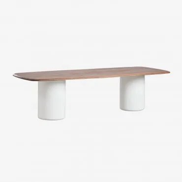 Rectangular Dining Table 270x110 Cm In Acacia Wood Leighton Castanho-acácia Escuro & Branco Brilhante - Sklum