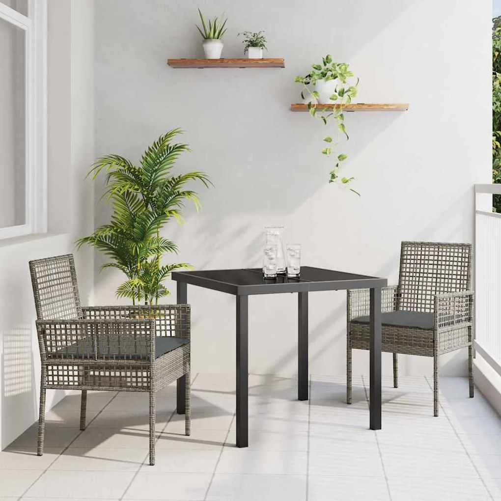 vidaXL Conjunto de Jantar para Jardim 3 pcs Cinzeto Rattan Sintético