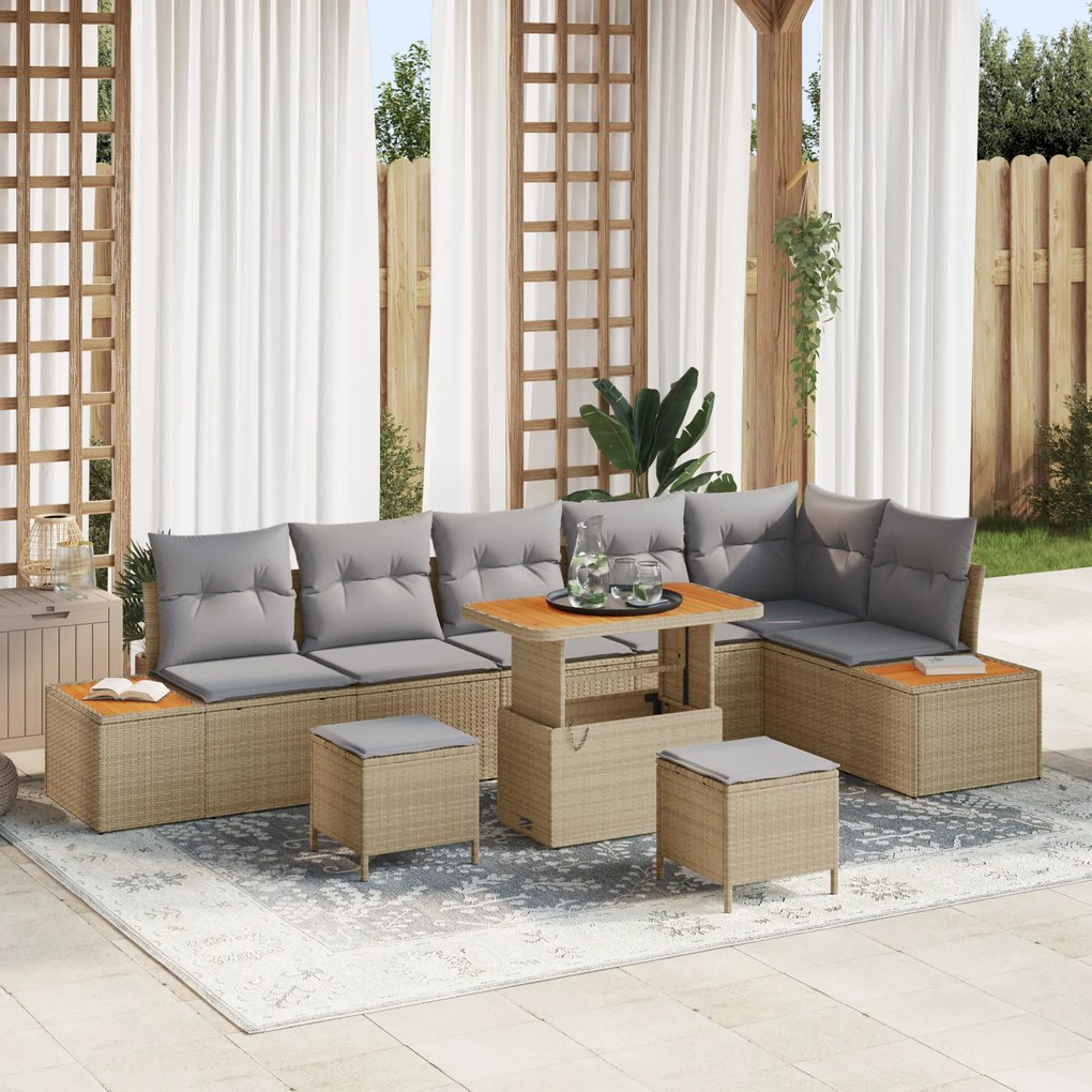 Conjunto de Sofás para Jardim vidaXL com Almofadas Bege Rattan Poliést