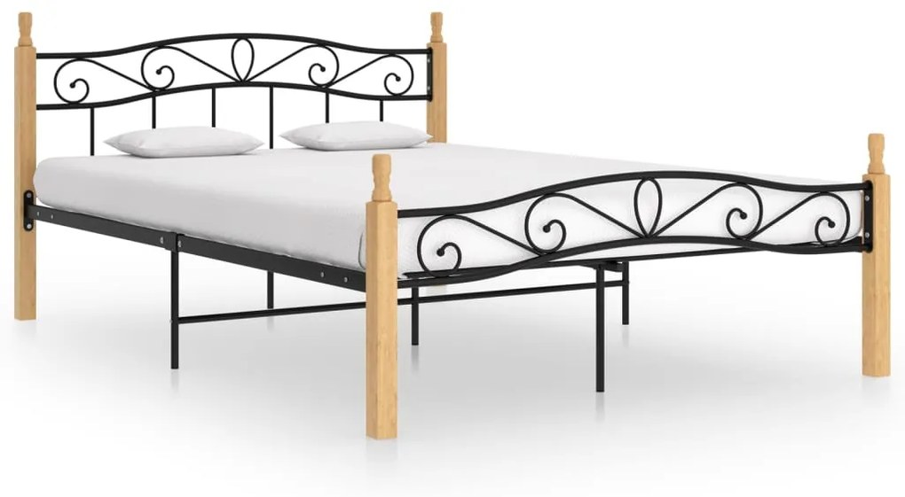 vidaXL Estrutura de cama 140x200cm metal/madeira carvalho maciça preto