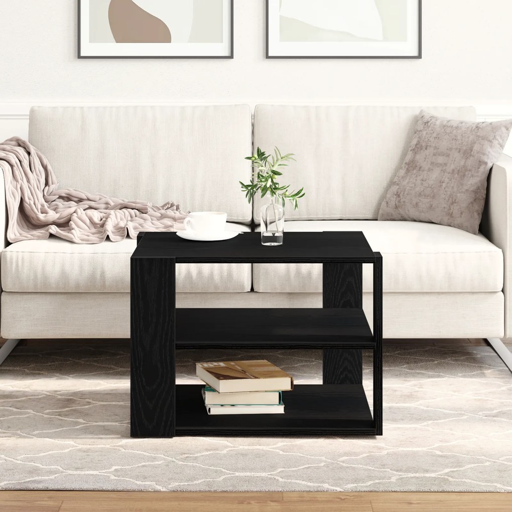 Mesa de centro vidaXL Preto Carvalho 59,5x59,5x40 cm Madeira Engenharia