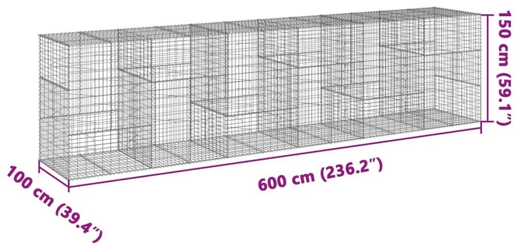 Cesto gabião com cobertura 600x100x150 cm ferro galvanizado