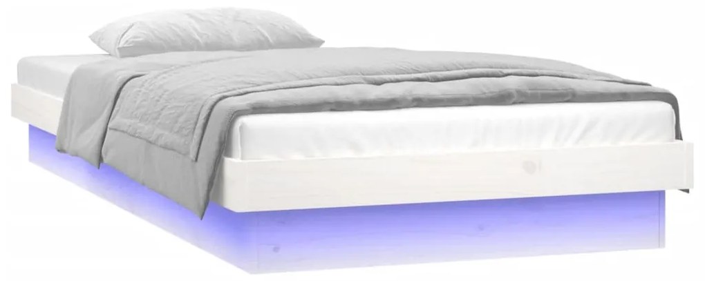 Estrutura de cama c/ luzes LEDs 100x200cm madeira maciça branco