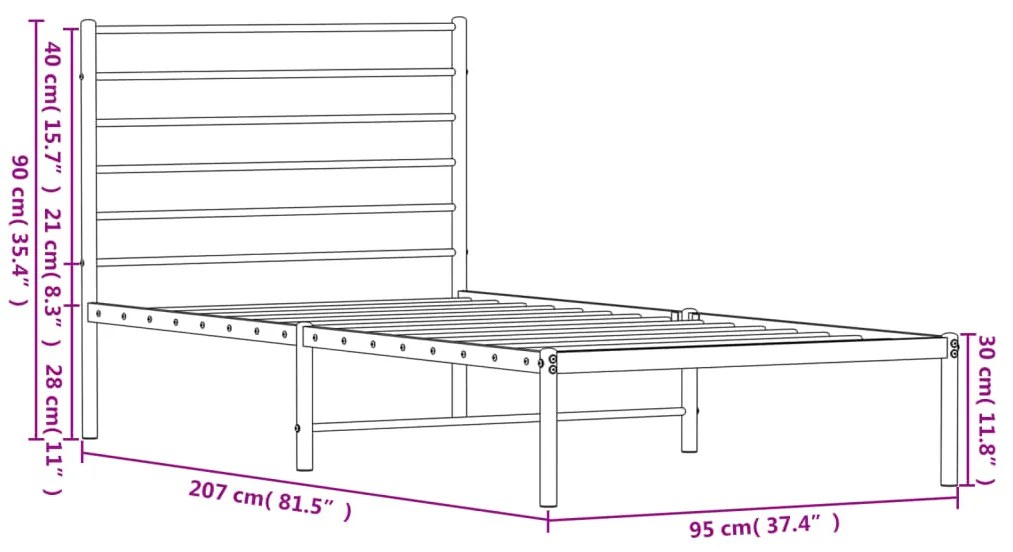 Estrutura de cama com cabeceira 90x200 cm metal preto