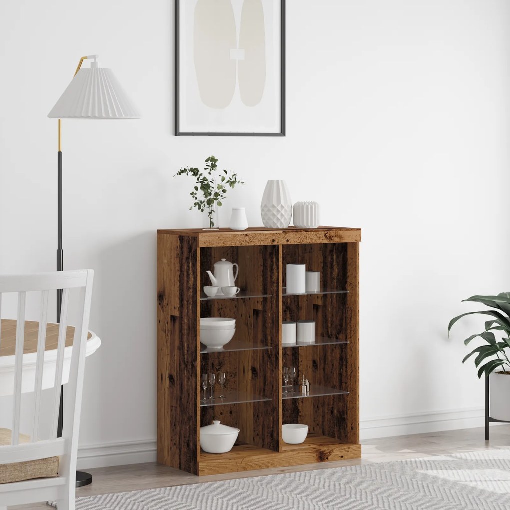 vidaXL Sideboard com luzes LED Madeira antiga 41x37x100 cm