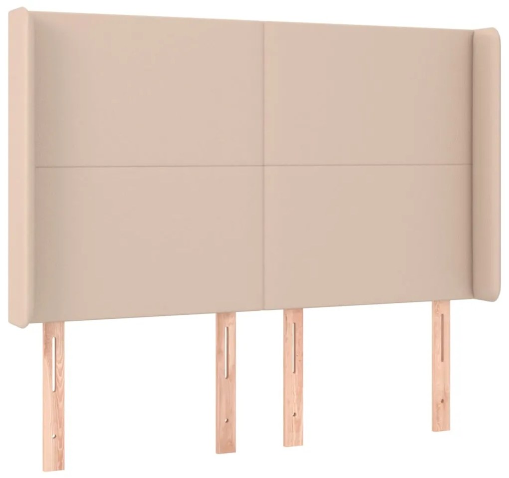 Cama box spring c/colchão/LED 140x190cm couro artif. cappuccino