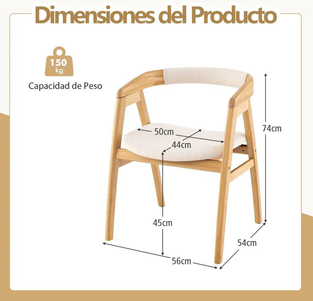 Cadeira de bambu com encosto curvo e almofada de assento estofada para sala de estar/jantar natural