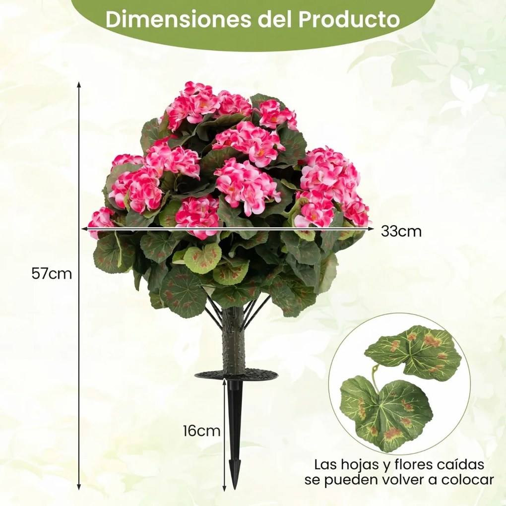 Conjunto de 2 árvores topiárias artificiais de begónia com 22 flores (VASOS NÃO INCLUIDOS), 300 folhas e estacas com terra, 57 cm, para interior, exte