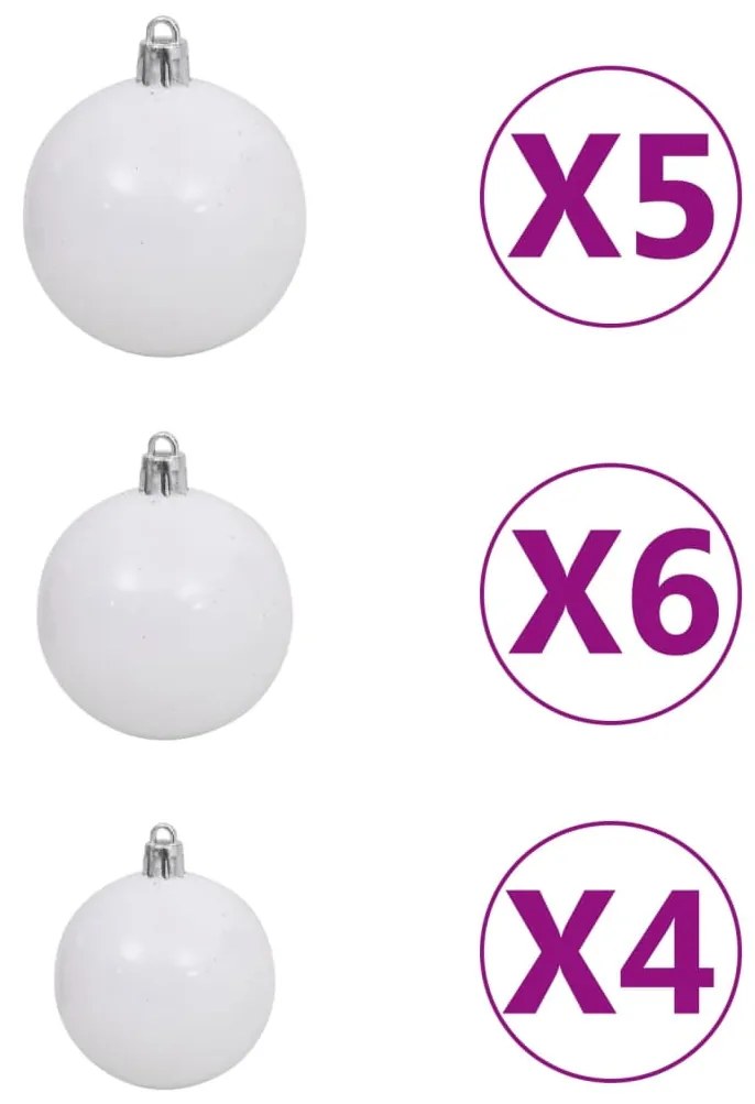 Conj. de bolas de natal 61 pcs c/ pico e 150 LEDs branco/cinza