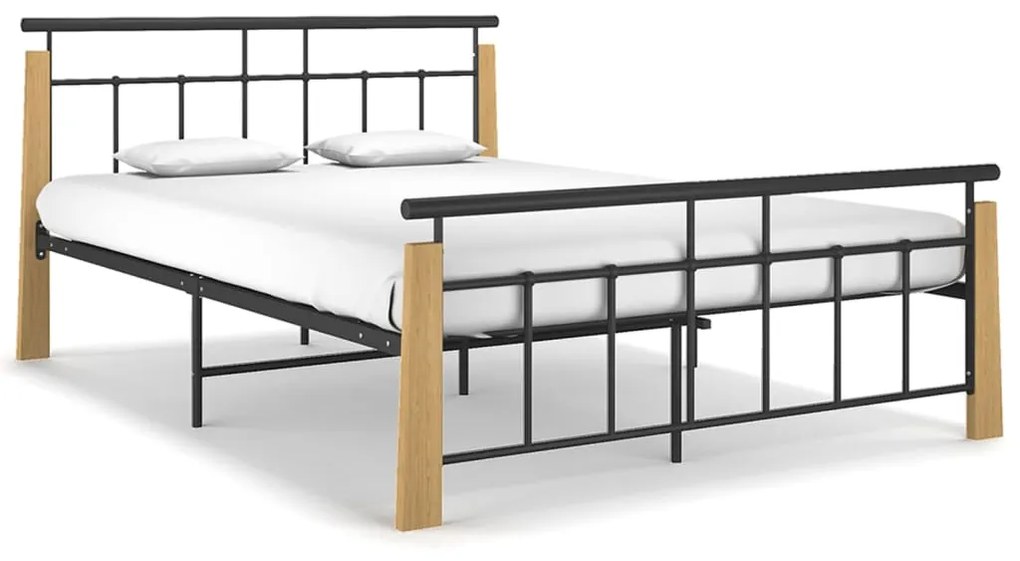 vidaXL Estrutura de cama 140x200 cm metal/madeira de carvalho maciça