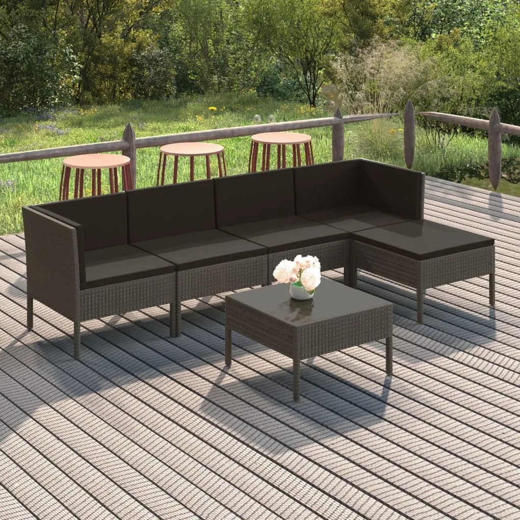 vidaXL 6 pcs conjunto lounge de jardim c/ almofadões vime PE cinzento