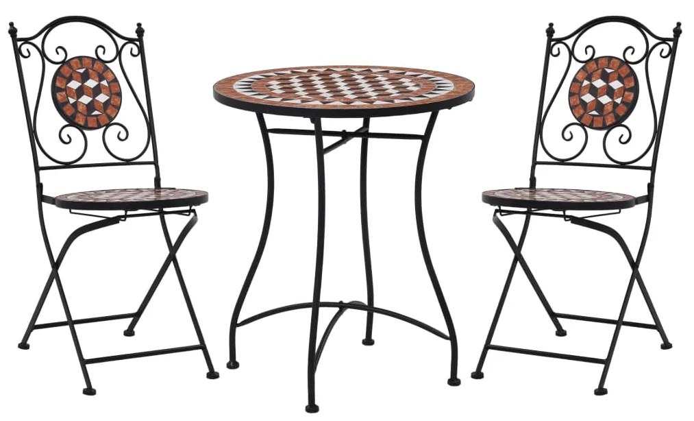 vidaXL 3 pcs conjunto bistro em mosaico azulejos de cerâmica terracota