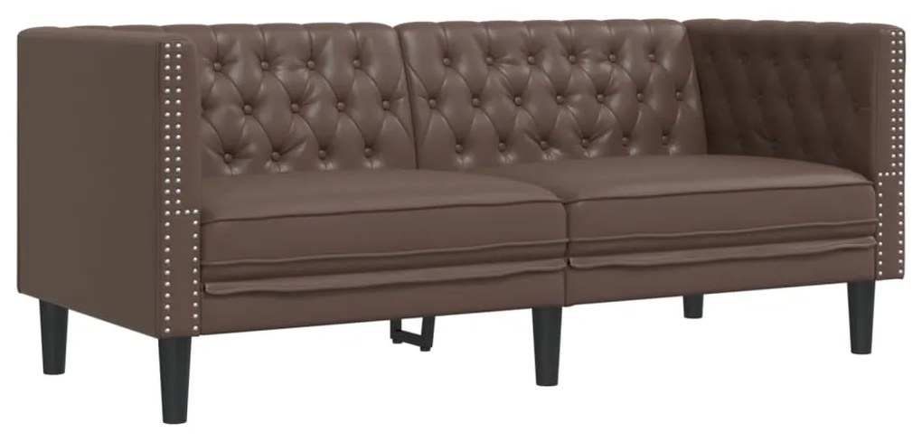 2 pcs conjunto de sofás chesterfield couro artificial castanho