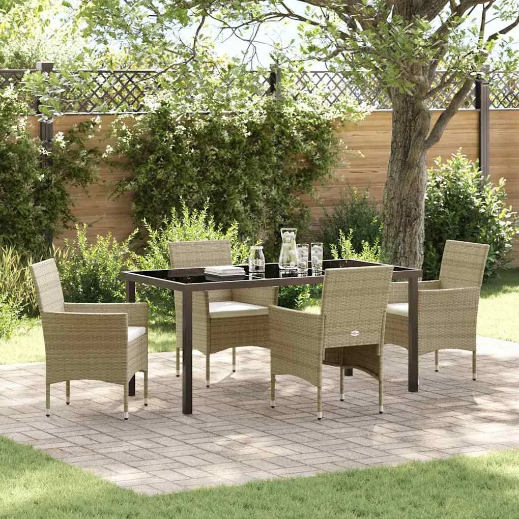 vidaXL Conjunto de Jantar para Jardim 5 pcs Bege Rattan Sintético