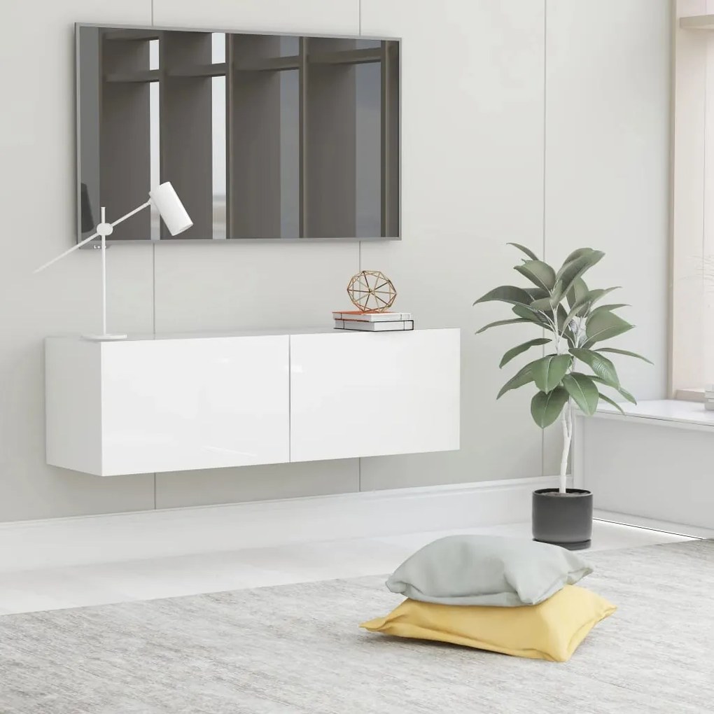Móvel de TV 100x30x30 cm derivados de madeira branco brilhante