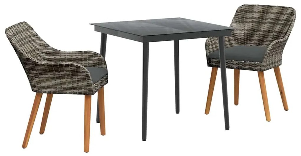 Conjunto de Jantar de Jardim de 3 Peças Cinza em Rattan Sintético