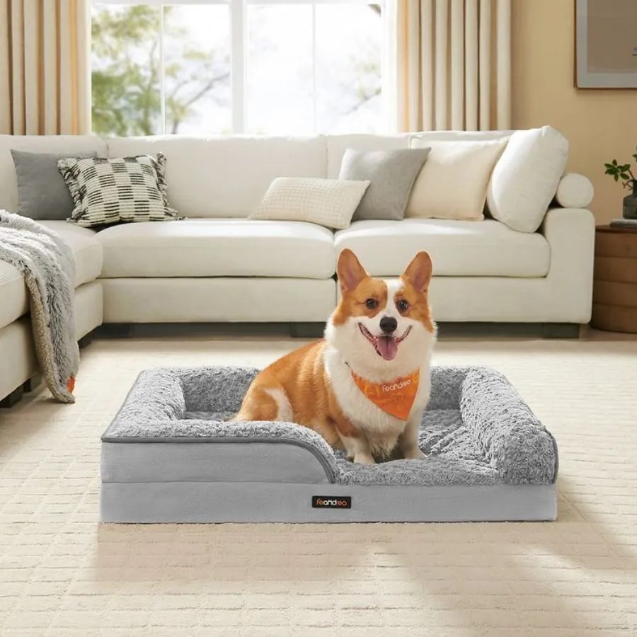Cama ortopédica para cães com revestimento em pelúcia 91 x 68 x 16 cm Cinzento