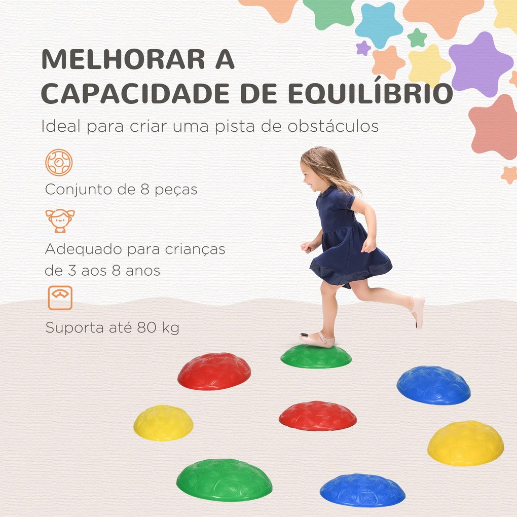 Conjunto de 8 Pedras de Equilíbrio Empilháveis com Base Antiderrapante para Equilíbrio e Promover a Coordenação Multicor
