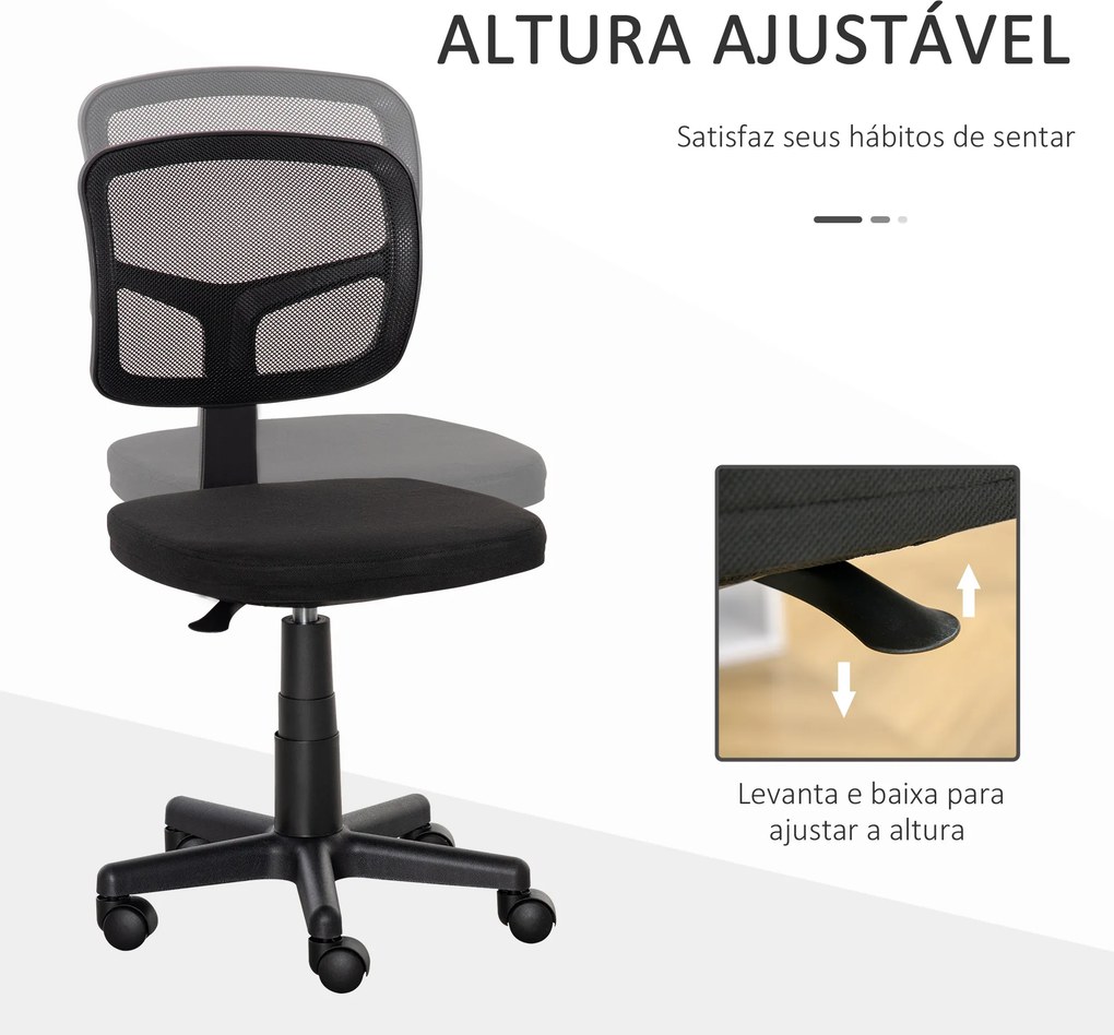 Cadeira de Escritório Operativa Giratória 360° com Altura Ajustável Suporte Lombar 43x48x77,5-89,5cm Preto