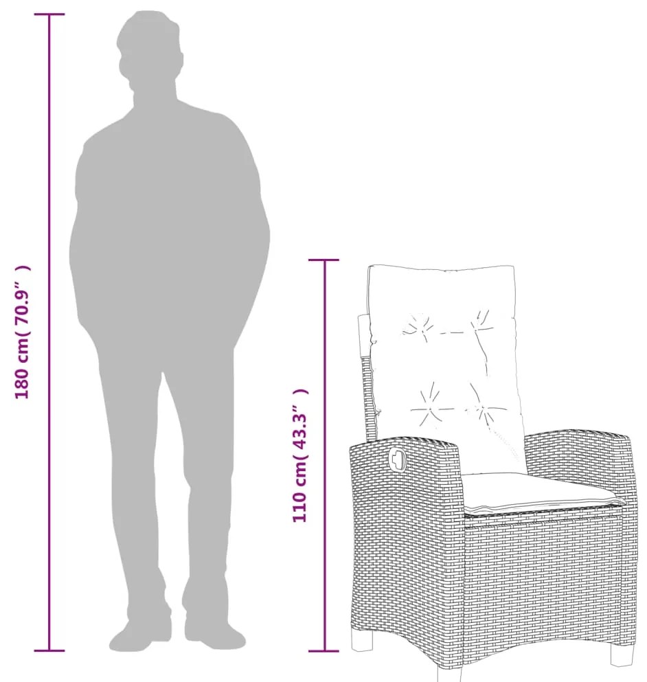 3 pcs conjunto de jantar p/ jardim c/ almofadões vime PE cinza