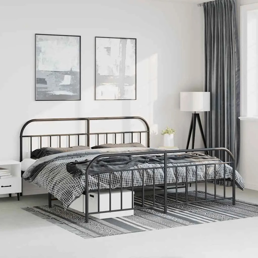 Estrutura de cama com cabeceira e pés 183x213 cm metal preto