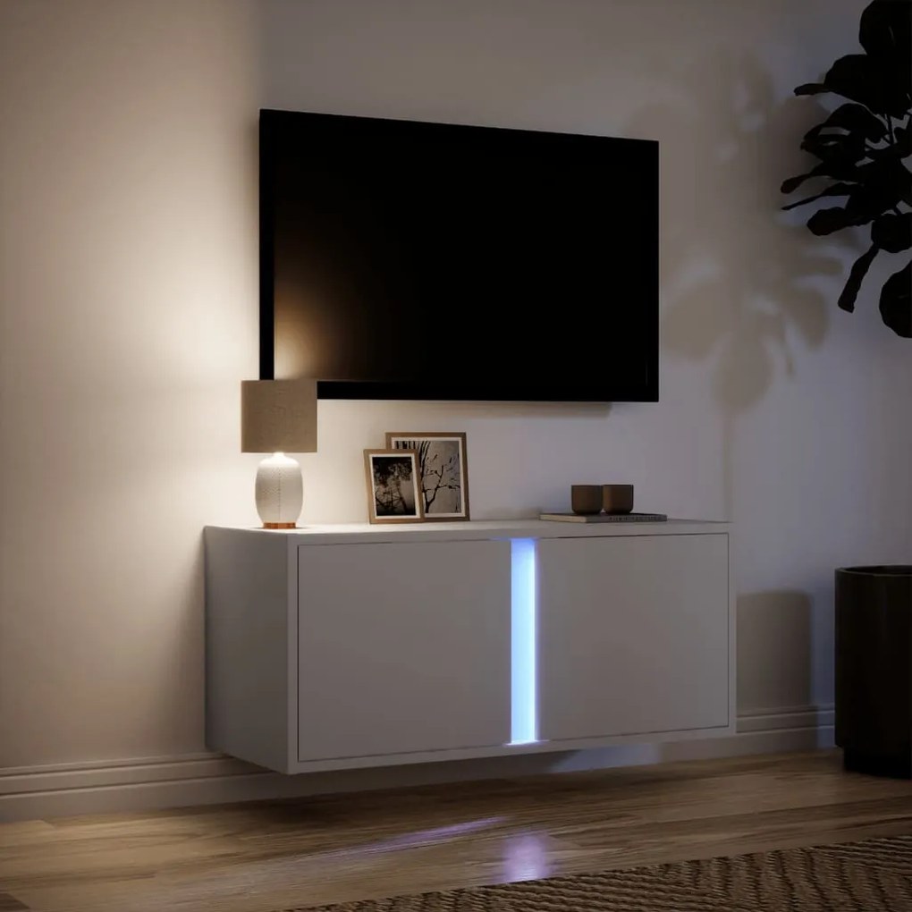 Móvel de parede para TV com luzes LED 80x31x35 cm branco