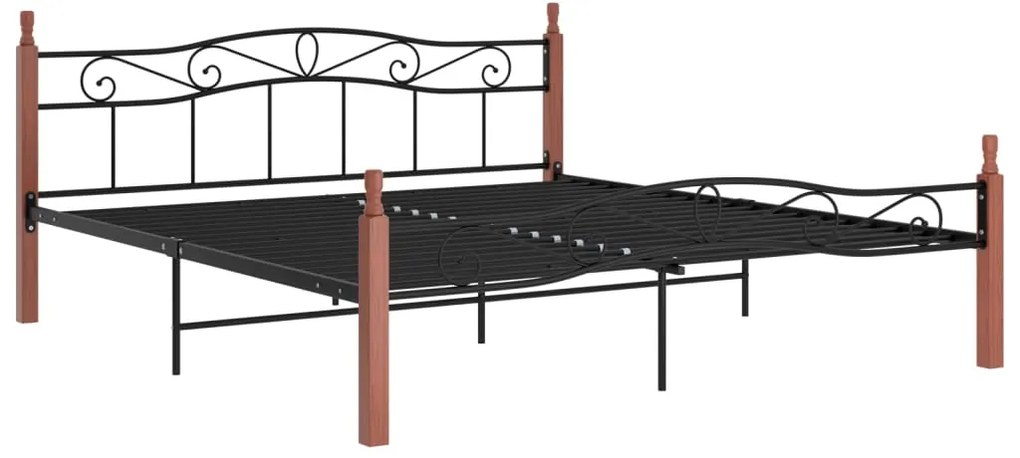 Estrutura de cama 200x200cm metal/madeira carvalho maciça preto
