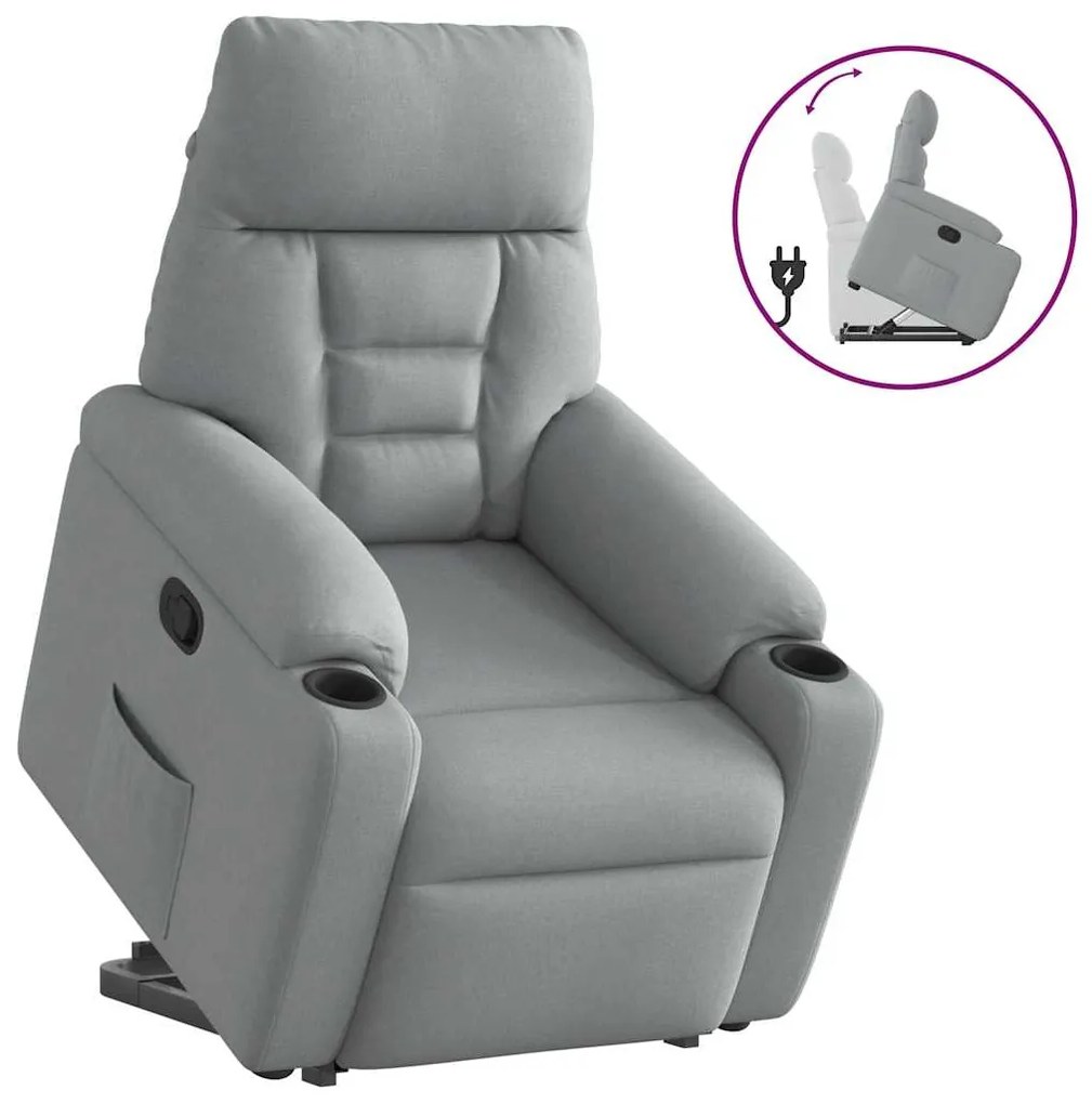 vidaXL Poltrona reclinável elevatória tecido cinzento-claro