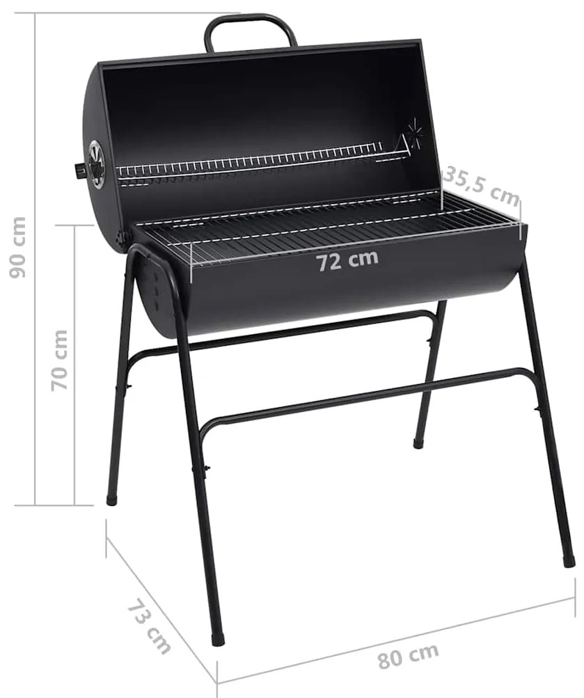 Grelhador barril c/ 2 grelhas de cozinhar 80x95x90 cm aço preto