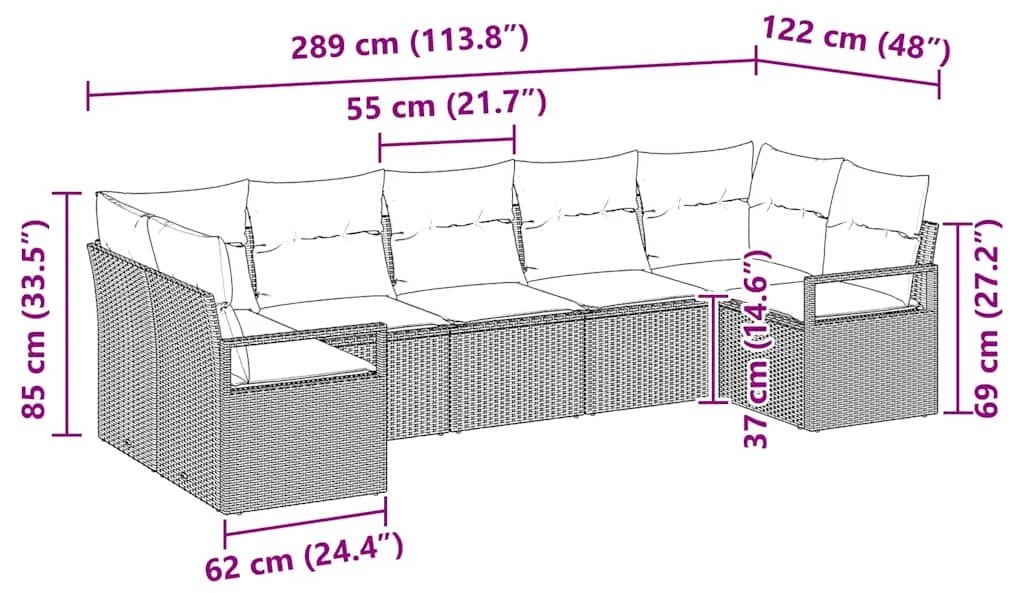Sofá de Jardim 7 Peças com Almofadas Cinza Claro em Rattan Sintético