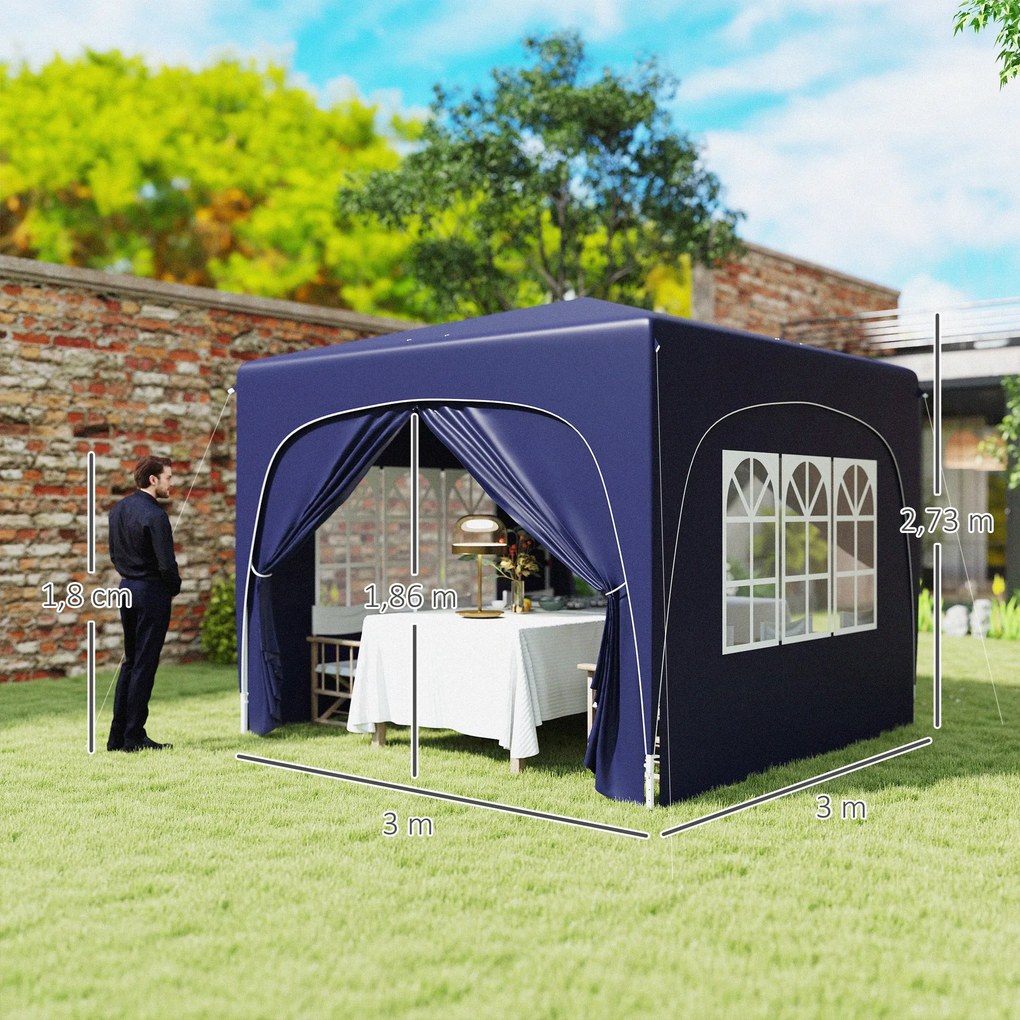 Tenda Dobrável Tenda 3x3 m com Painéis Laterais UPF50+ Tenda de Jardim