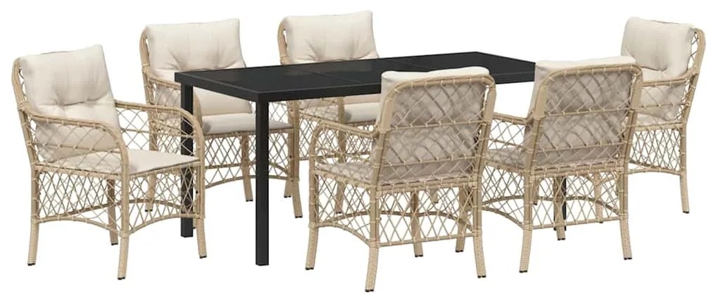 Conjunto de Jantar Jardim 7 Peças com Almofadas Bejas em Rattan Sintét